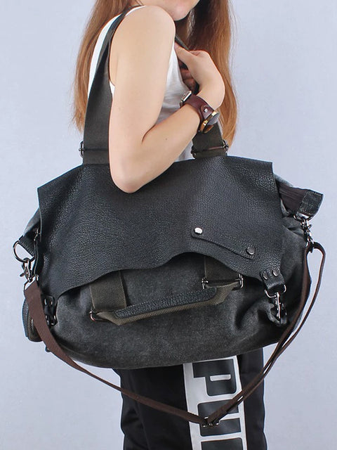 Women Vintage Genuine Leather Colorblock Crossbody Bag