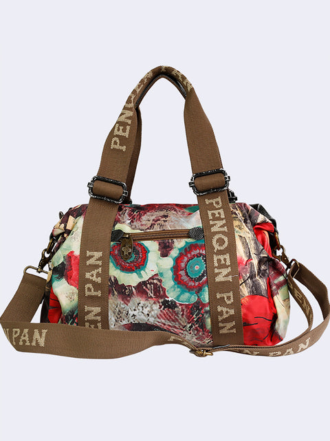 Women Fashion Flower Colorblock Large Capacity Shoulder Bag