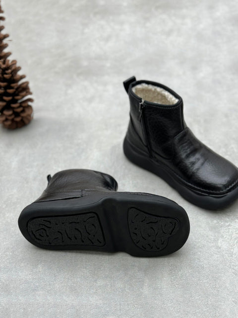 Women Winter Genuine Leather Fleece-lined Platform Boots