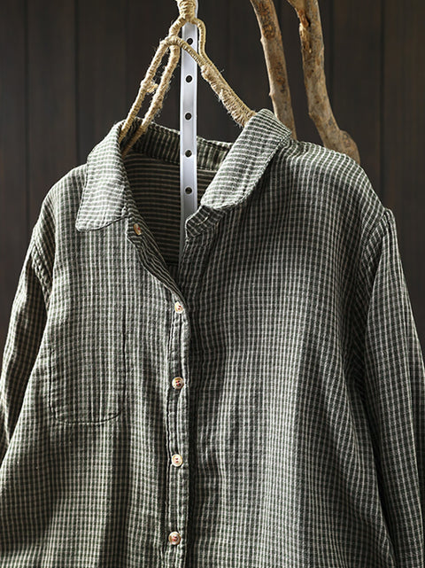 Women Vintage Autumn Lattice Shirt