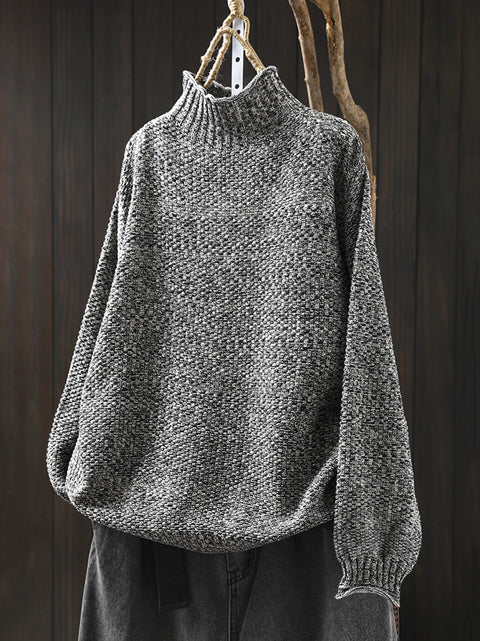 Women Autumn Casual Knit Half-Turtleneck Sweater