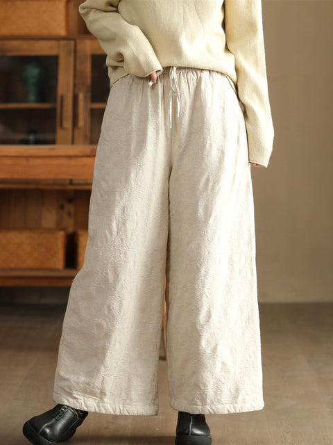 Women Winter Flower Jacquard Wide-leg Padded Pants