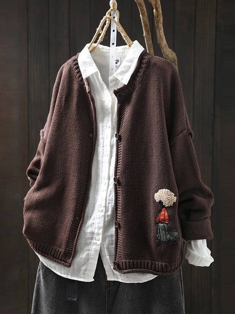 Women Autumn Cartoon Knit O-Neck Sweater