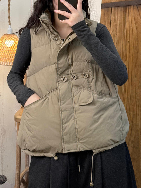 Women Winter Casual Stand Collar Vest Down Coat