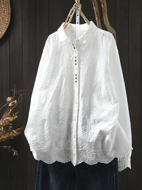 Women Spring Artsy 100%Cotton Embroidery Shirt