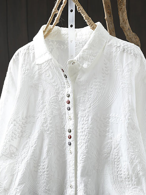 Women Spring Artsy 100%Cotton Embroidery Shirt