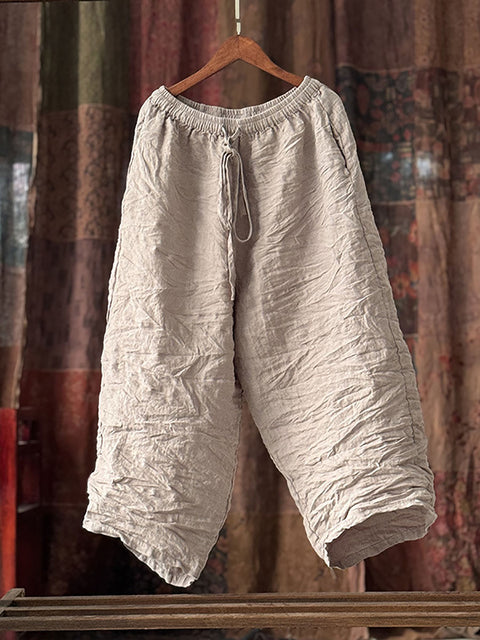 Women Spring Retro Linen Wide-leg Pants