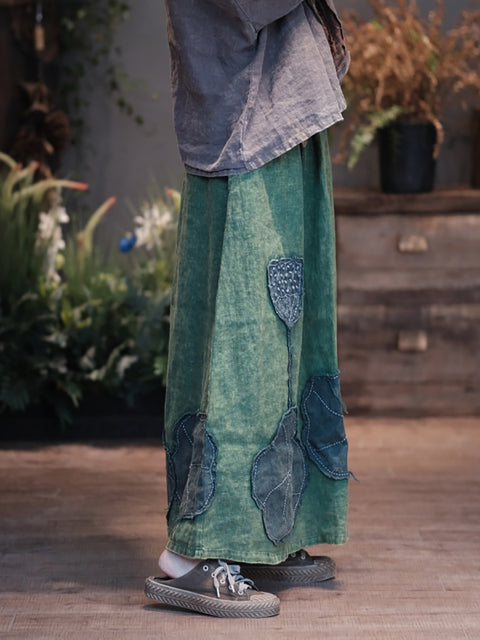 Women Spring Patch Spliced Linen Skirt