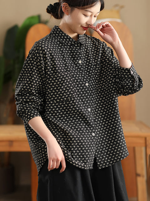 Women Spring Artsy 100%Cotton Dot Shirt