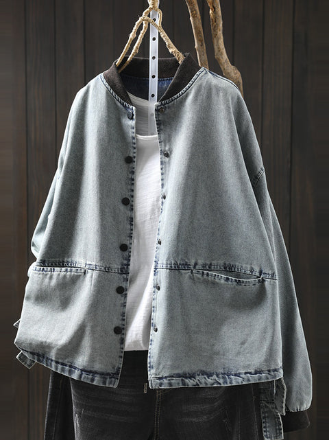 Women Vintage Spring O-Neck Denim Coat