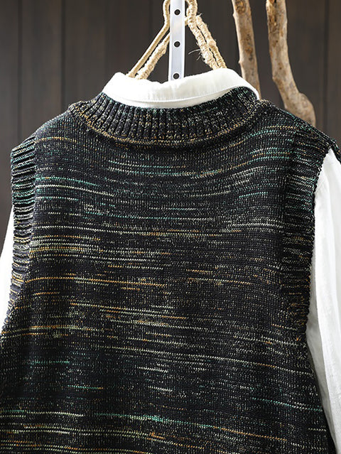 Women Spring Ethnic V-Neck Knit Vest