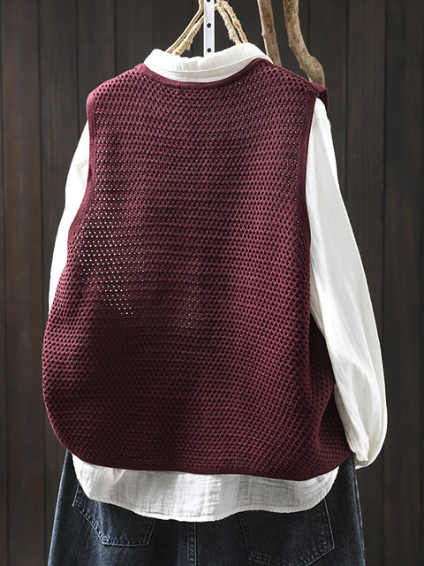 Women Spring Casual V-Neck Button Knit Vest