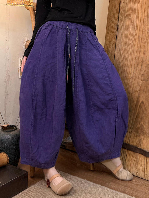 Women Spring Pure Color Linen Harem Pants