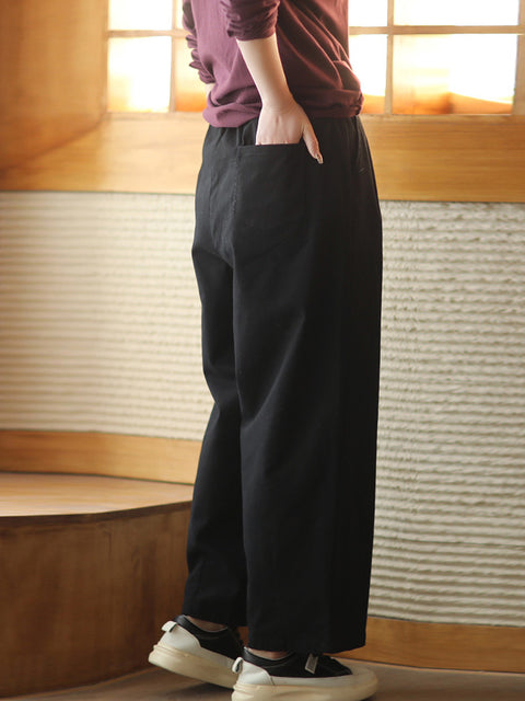 Women Spring Casual Pure Color Cotton Straight Pants