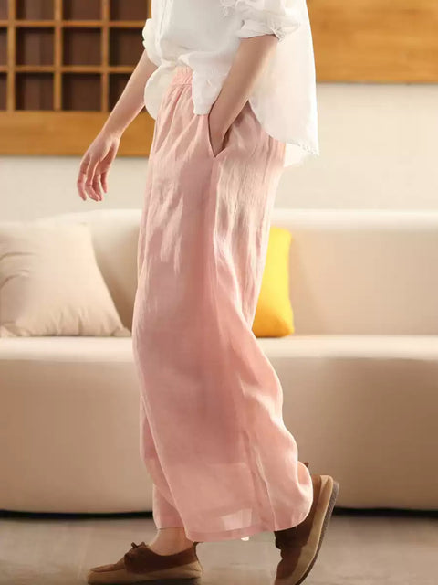 Women Spring Double-layer Ramie Wide-leg Pants