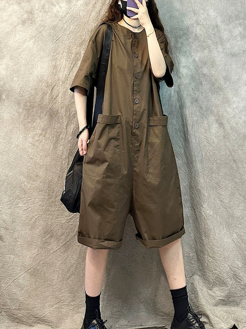 Women Summer Casual Pure Color Short Jumpsuits