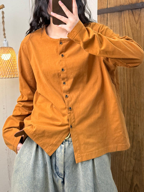 Women Casual Spring Pure Color O-Neck Blouse