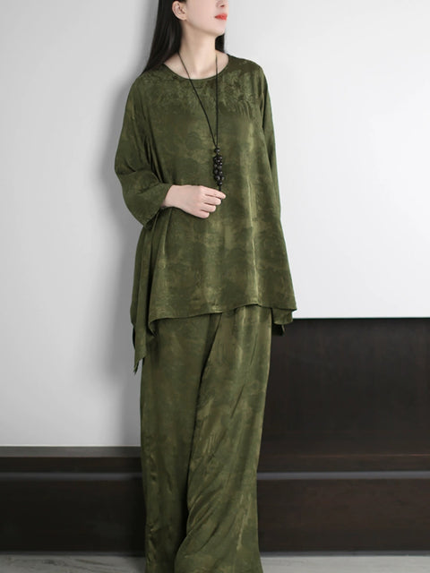 Women Spring Vintage Jacquard O-Neck Loose Suits