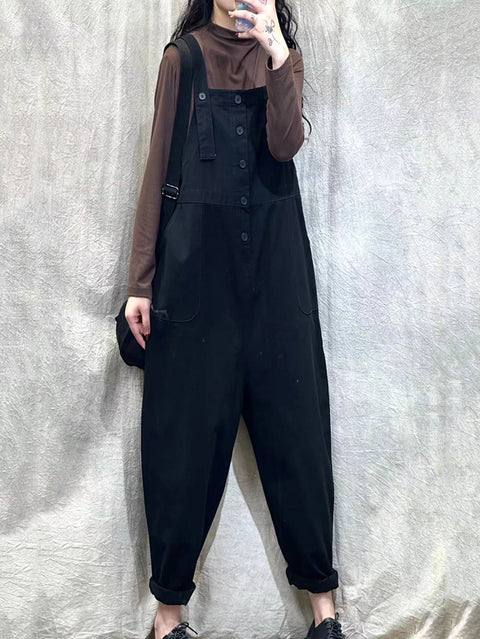 Women Spring Casual Pure Color Loose Jumpsuits