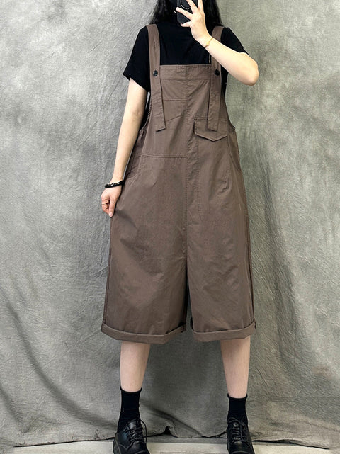 Women Summer Casual Pure Color Short Jumpsuits