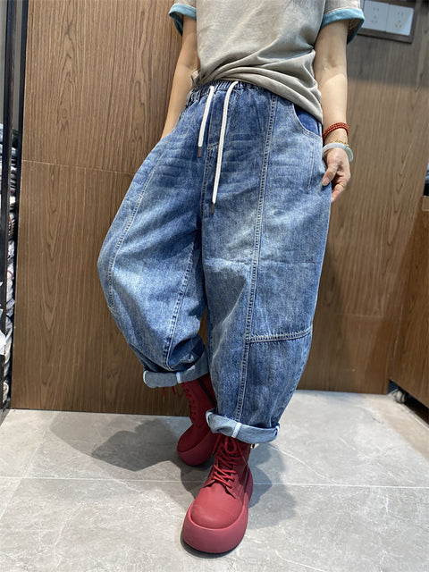 Women Vinage Denim Spliced Harem Pants