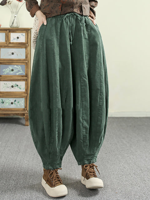 Women Spring Retro Pure Color Harem Pants