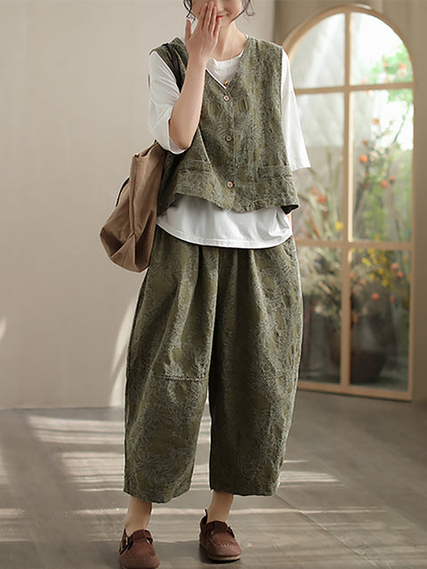 Women Spring Vintage Flower Jacquard Loose Suits