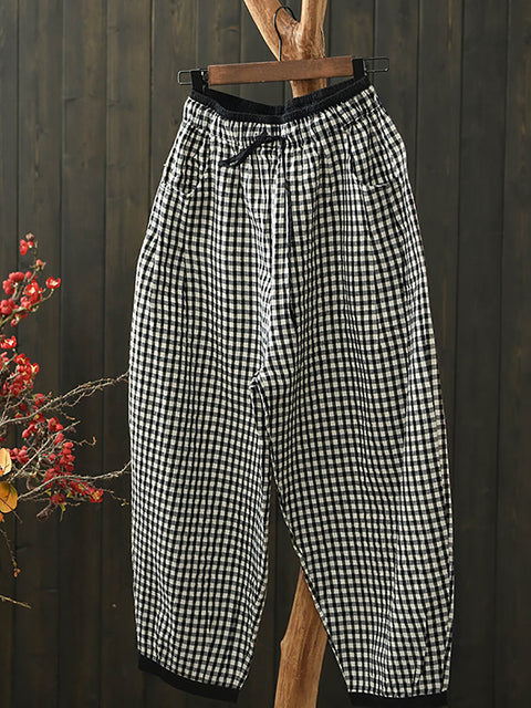 Women Spring Lattice Loose Linen Harem Pants