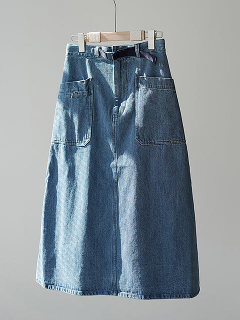 Women Spring Casual Washed Denim A-Shape Skirt