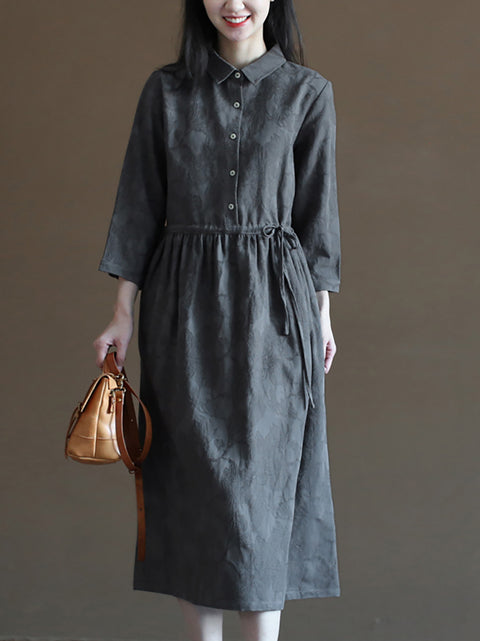 Women Spring Vintage Jacquard Cotton Linen Dress