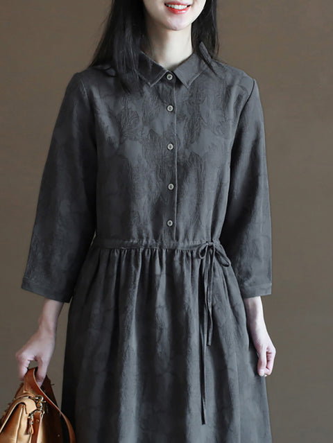 Women Spring Vintage Jacquard Cotton Linen Dress