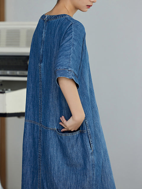 Women Summer Casual Pure Color Denim Dress