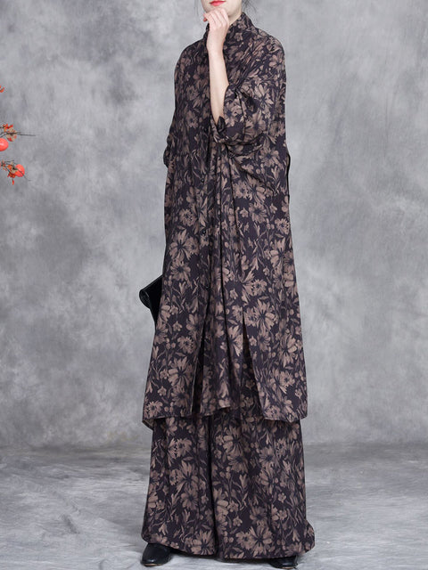 Women Spring Vintage Flower Spliced Loose Suits