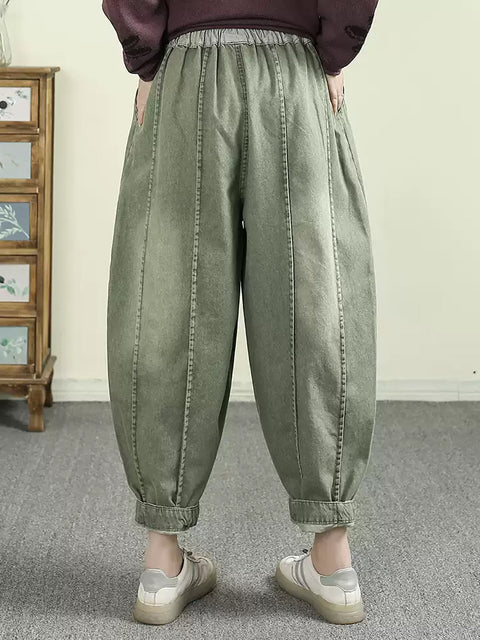 Women Spring Retro Washed Denim Harem Pants