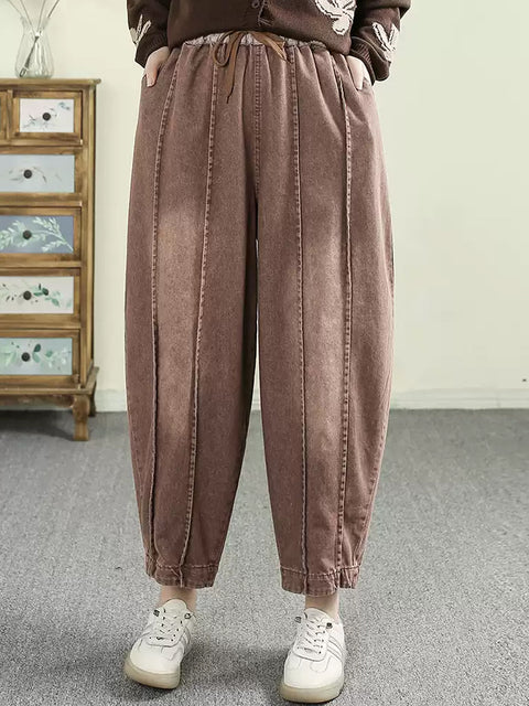 Women Spring Retro Washed Denim Harem Pants