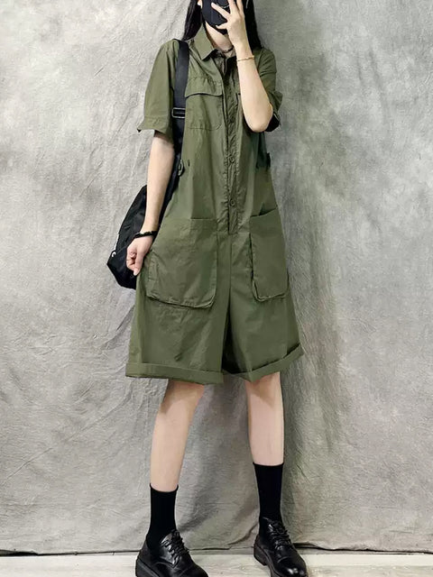 Women Summer Casual Pure Color Short Jumpsuits