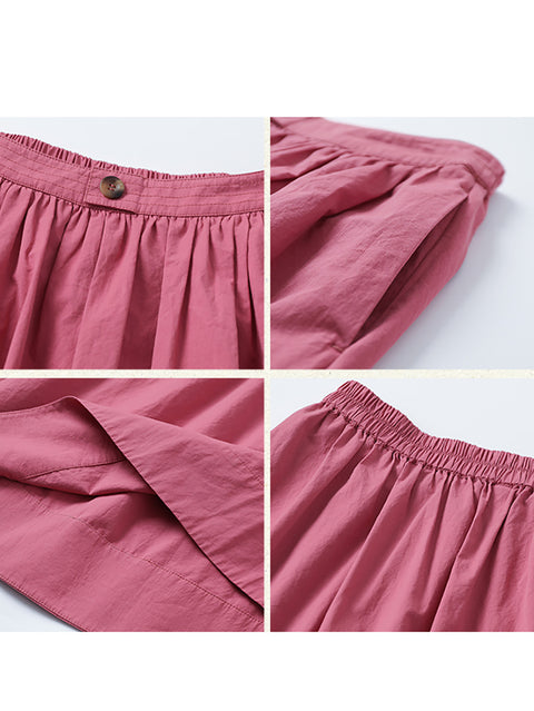 Women Summer Pure Color Loose 100%Cotton Skirt