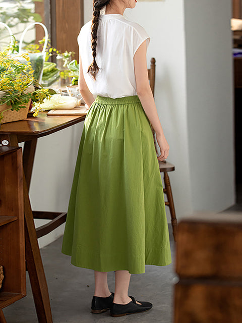 Women Summer Pure Color Loose 100%Cotton Skirt