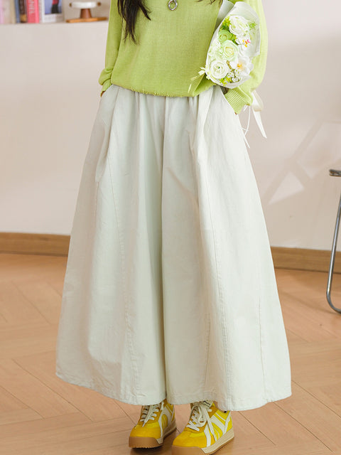 Women Spring Casual Pure Color 100%Cotton Wide-leg Pants