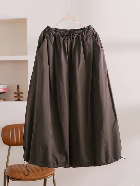 Women Spring Casual Pure Color 100%Cotton Wide-leg Pants