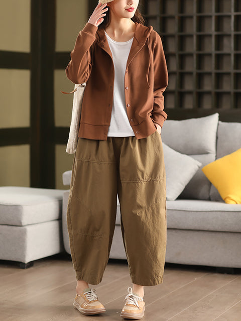 Women Spring Casual Pure Color 100%Cotton Harem Pants