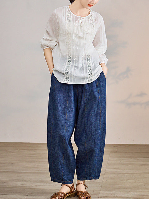 Women Spring Retro Denim Loose Harem Pants