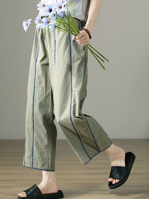 Women Spring Casual Colorblock 100%Cotton Wide-leg Pants