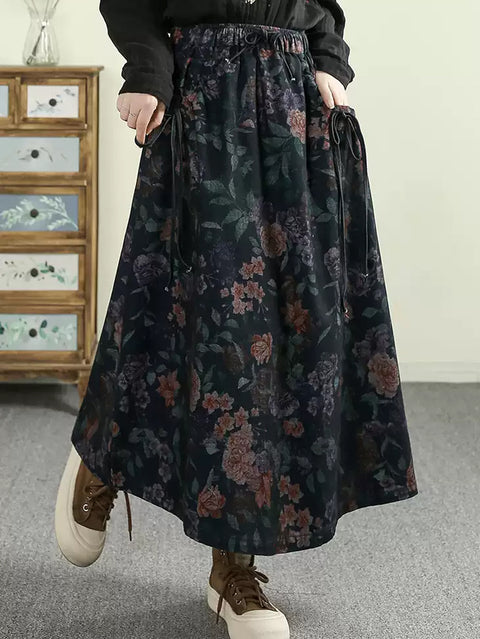 Women Spring Flower Strap Loose 100%Cotton Skirt