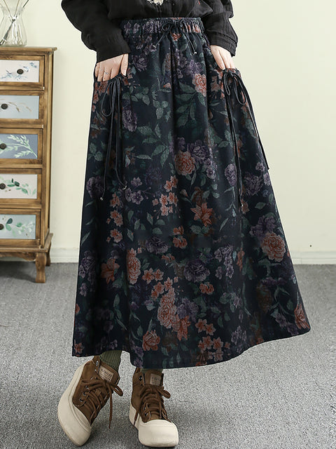 Women Spring Flower Strap Loose 100%Cotton Skirt