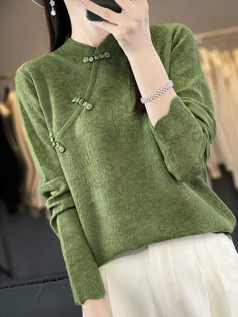 Women Autumn Wool Stand Collar Lace Knit Sweater