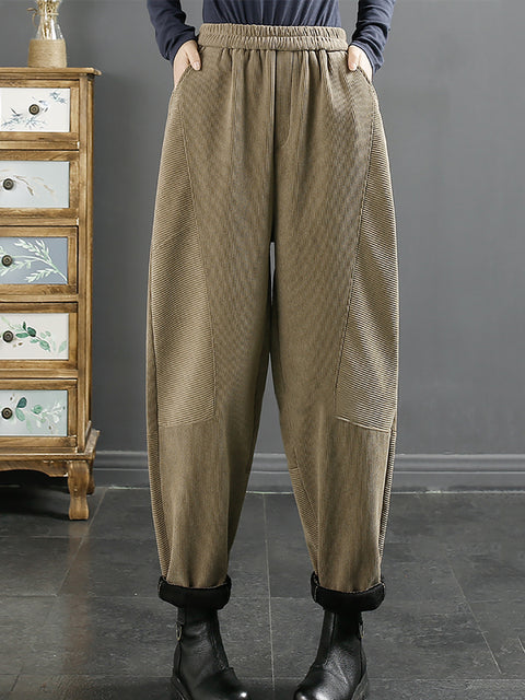 Plus Size Women Vintage Croduroy Plush Warm Harem Pants