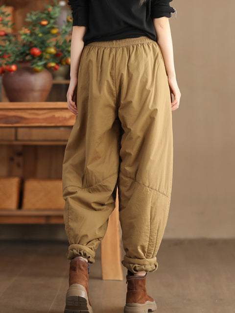 Plus Size Women Vintage Solid Spliced Padded Harem Pants