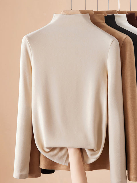 Women Autumn Pure Color Cashmere Half-Turtleneck Blouse