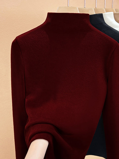 Women Autumn Pure Color Cashmere Half-Turtleneck Blouse